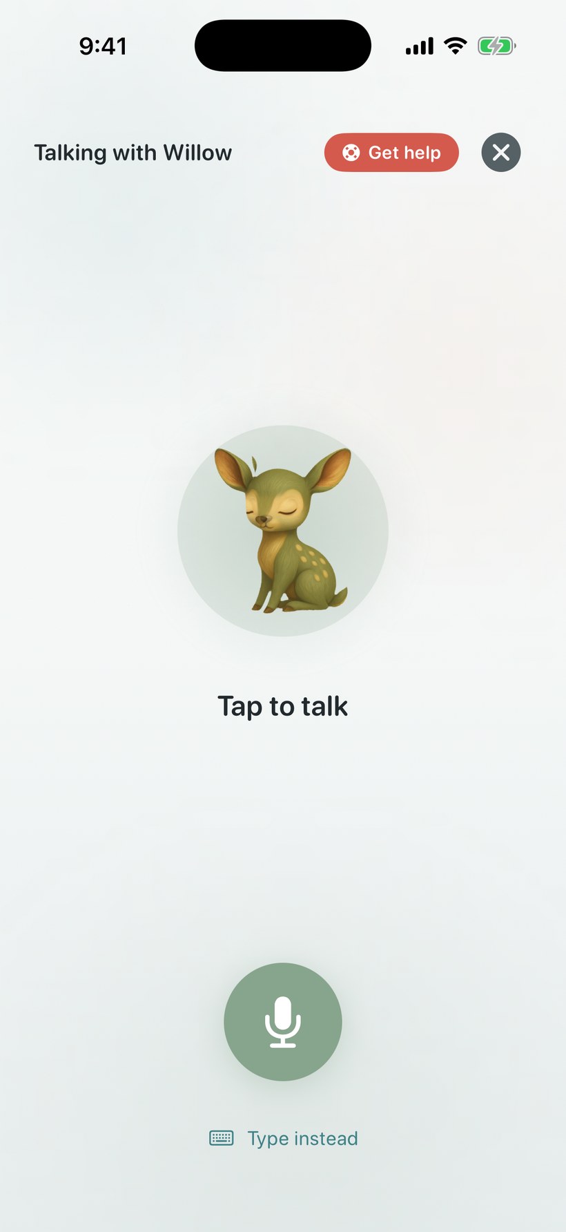 Quietoak voice conversation — talking with Willow hands-free, with a tap-to-talk button