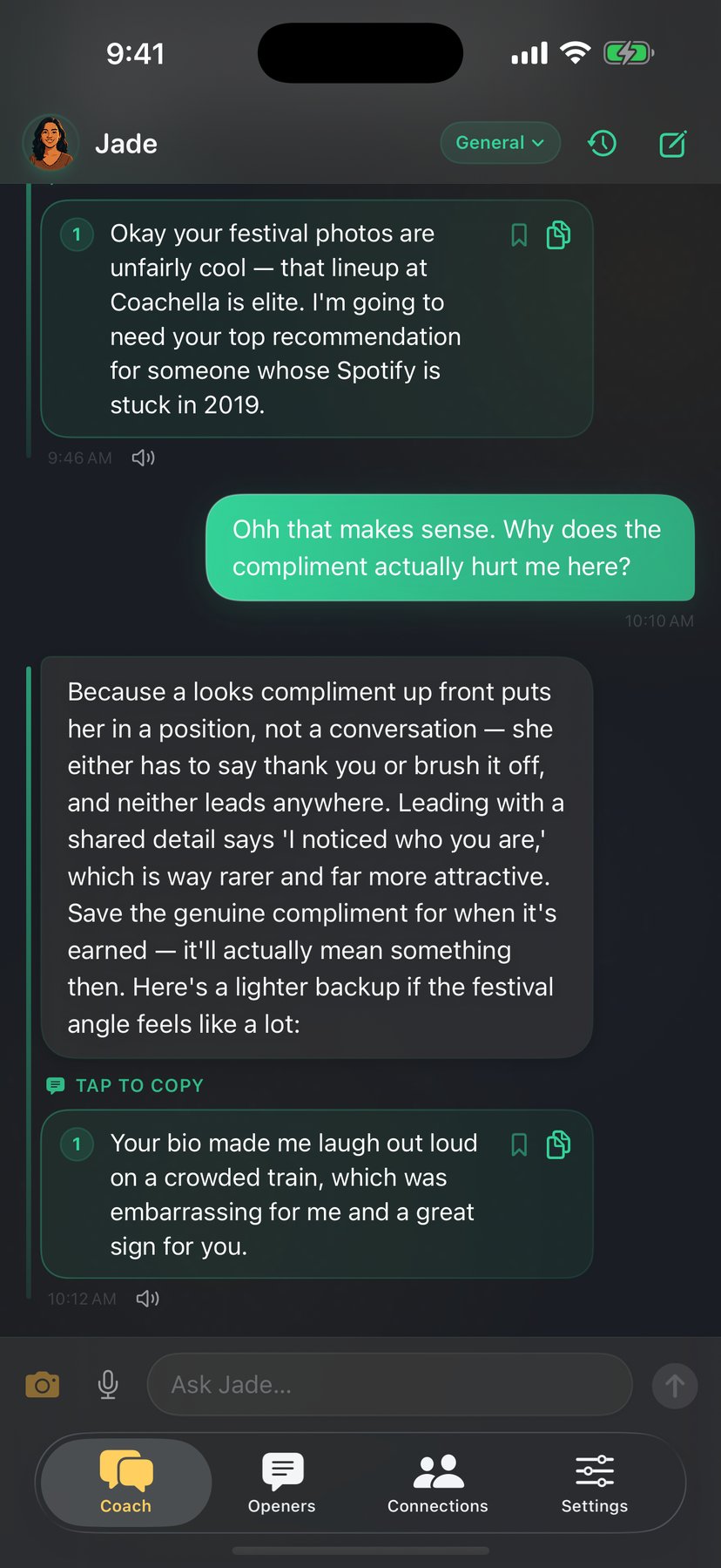 Jade explains why a looks-first compliment falls flat and rewrites it
