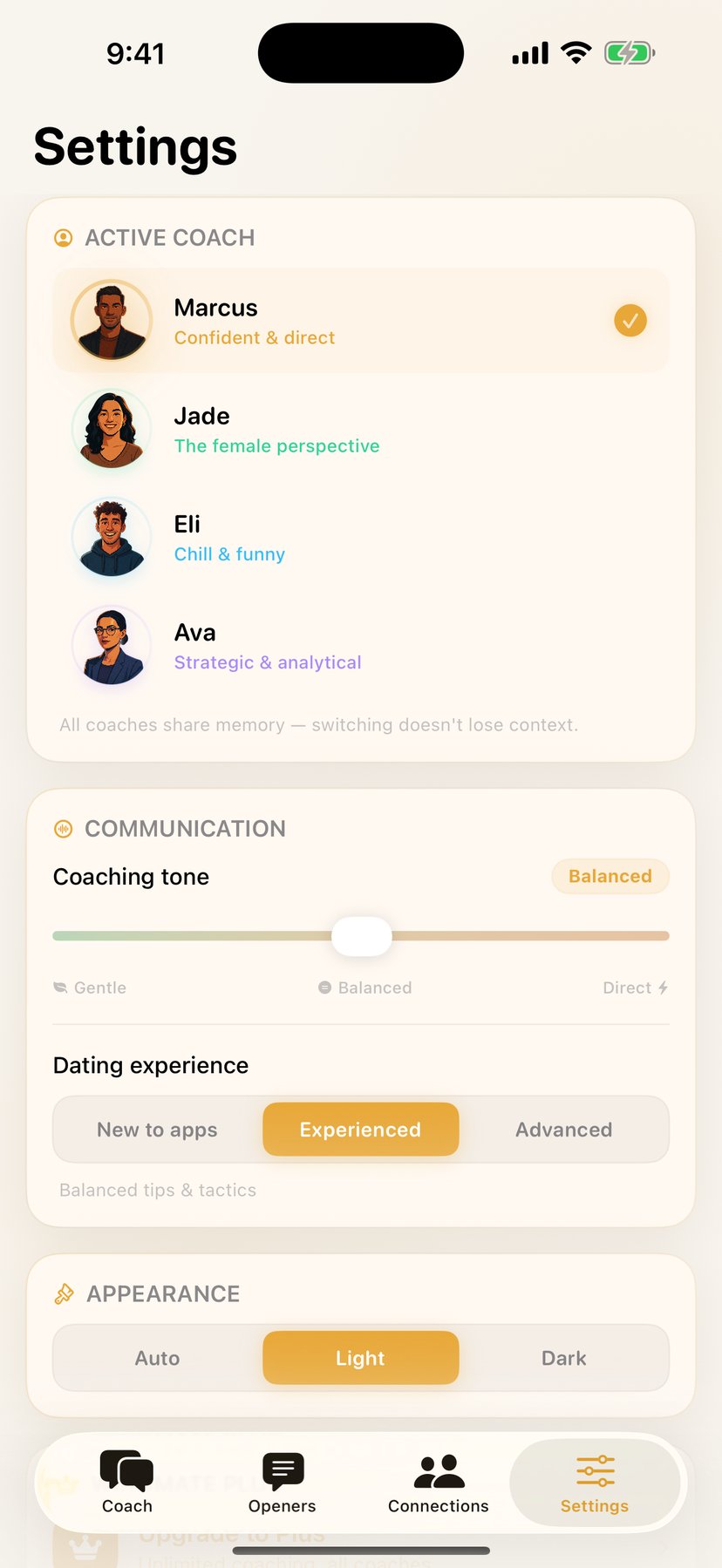 Settings in light mode